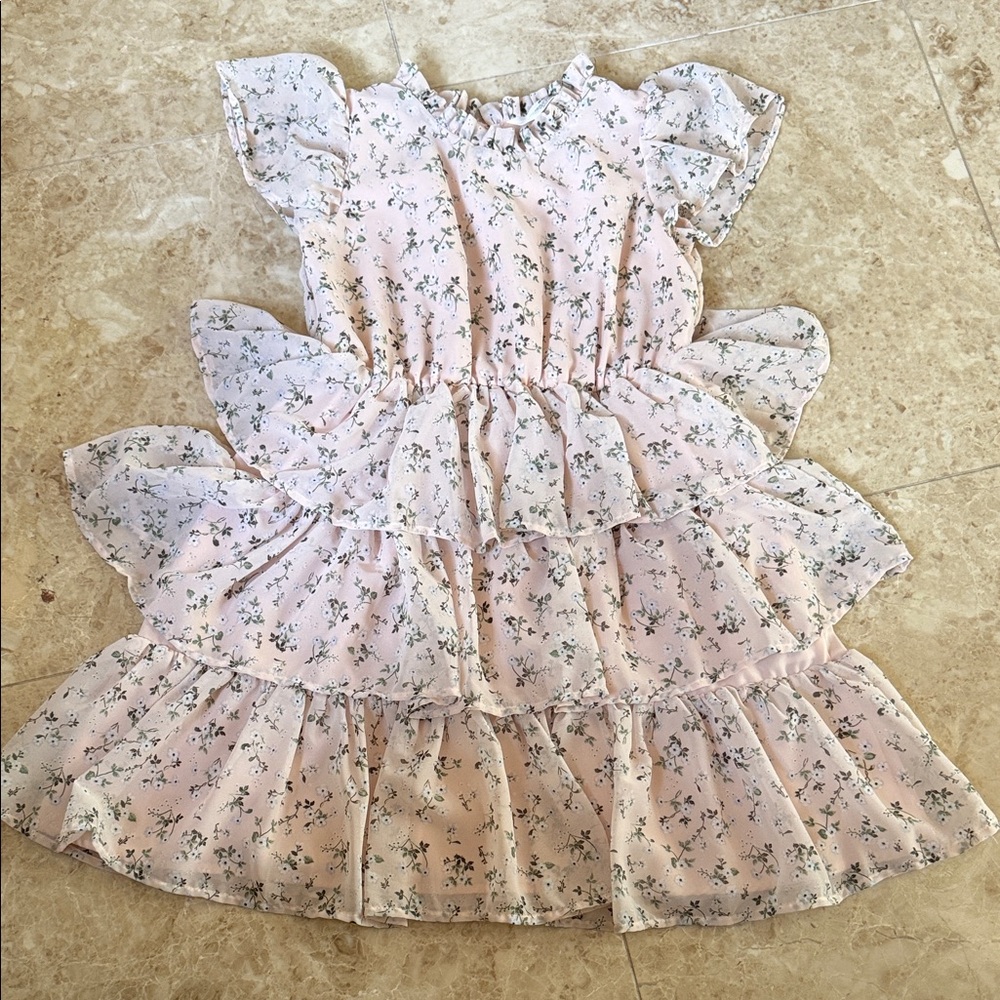 H&M Girls Pink Floral Ruffle Tiered Dress